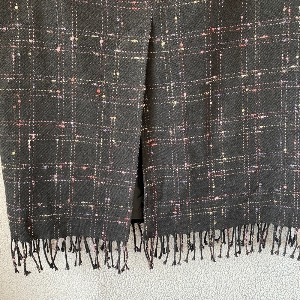 Laura Scott Wool Blend Plaid Fringe Midi Maxi Pencil Skirt Sz 14 - Picture 5 of 8